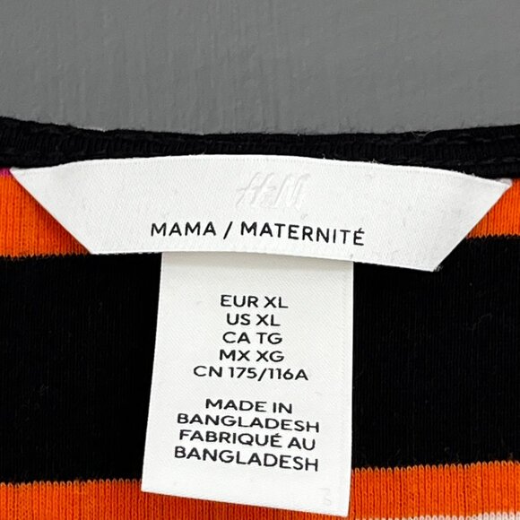H&M Mama Maternity Rib Jersey Dress Striped Orange Pink Midi Cotton Elastane XL - Picture 10 of 13